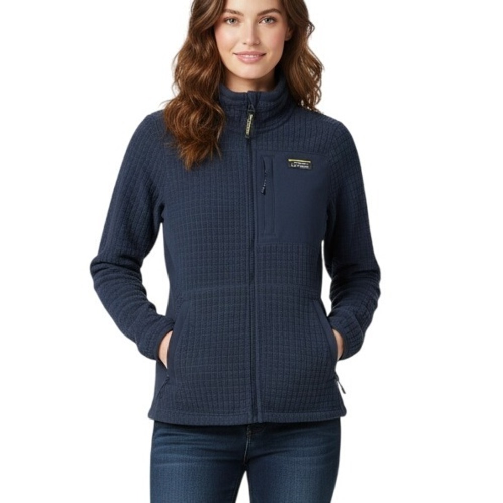 LL Bean Women's Fleece Jacket Navy‎ Blue Textured Size S Regular